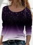 Damen Farbverlauf Langarm T-Shirts T-Shirt Rundhals Print Lässig Frühling/Herbst T-Shirt mit Grafik Oberteile