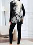 Damen Geblümt Print Zweiteiliges Set Täglich Langarm Lässig Frühling/Herbst Bluse mit Hose Matching Set