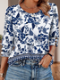 Damen Geometrisch Langarm T-Shirts T-Shirt V-Ausschnitt Print Retro Frühling/Herbst Oberteile