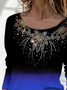 Damen Farbverlauf Langarm T-Shirts T-Shirt Rundhals Print Lässig Frühling/Herbst T-Shirt mit Grafik Oberteile