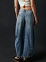 Schnalle Baumwolle Weit Lässig Damen Weit Hose mit Weitem Bein Mitte-niedrig Erheben Gewaschen Krummsäbel Hose Jeans