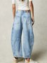 Schnalle Baumwolle Weit Lässig Damen Weit Hose mit Weitem Bein Mitte-niedrig Erheben Gewaschen Krummsäbel Hose Jeans
