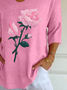Damen Geblümt Dreiviertelärmel T-Shirts T-Shirt V-Ausschnitt Print Lässig Frühling/Herbst T-Shirt mit Grafik Oberteile