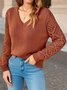 Damen Unifarben Jacquard Winter Lässig Langarm V-Ausschnitt Wolle Pullover