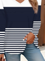 Damen Gestreift Langarm T-Shirts T-Shirt V-Ausschnitt Print Lässig Frühling/Herbst T-Shirt mit Grafik Oberteile