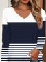 Damen Gestreift Langarm T-Shirts T-Shirt V-Ausschnitt Print Lässig Frühling/Herbst T-Shirt mit Grafik Oberteile