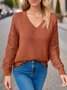 Damen Unifarben Jacquard Winter Lässig Langarm V-Ausschnitt Wolle Pullover