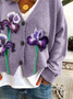 Damen Geblümt Lässig Frühling/Herbst Print Strickjacke