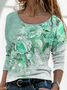 Damen Geblümt Langarm T-Shirts T-Shirt Rundhals Print Lässig Frühling/Herbst T-Shirt mit Grafik Oberteile