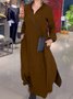 Damen Unifarben Langarm Frühling/Herbst Nahtverarbeitung Kleid V-Ausschnitt Täglich Retro Maxikleid Blusenkleid A-Linien-Kleid