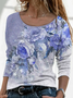 Damen Geblümt Langarm T-Shirts T-Shirt Rundhals Print Lässig Frühling/Herbst T-Shirt mit Grafik Oberteile