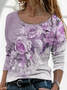 Damen Geblümt Langarm T-Shirts T-Shirt Rundhals Print Lässig Frühling/Herbst T-Shirt mit Grafik Oberteile