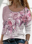 Damen Geblümt Langarm T-Shirts T-Shirt Rundhals Print Lässig Frühling/Herbst T-Shirt mit Grafik Oberteile