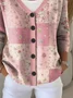 Damen Geblümt Lässig Frühling/Herbst Print Strickjacke
