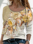 Damen Geblümt Langarm T-Shirts T-Shirt Rundhals Print Lässig Frühling/Herbst T-Shirt mit Grafik Oberteile