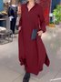 Damen Unifarben Langarm Frühling/Herbst Nahtverarbeitung Kleid V-Ausschnitt Täglich Retro Maxikleid Blusenkleid A-Linien-Kleid