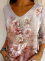 Damen Geblümt Dreiviertelärmel T-Shirts T-Shirt V-Ausschnitt Print Lässig Frühling/Herbst T-Shirt mit Grafik Oberteile