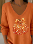 Damen Halloween (Kürbis) Langarm T-Shirts T-Shirt V-Ausschnitt Print Lässig Frühling/Herbst Oberteile