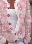 Damen Geblümt Lässig Frühling/Herbst Print Strickjacke