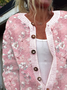 Damen Geblümt Lässig Frühling/Herbst Print Strickjacke