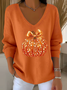 Damen Halloween (Kürbis) Langarm T-Shirts T-Shirt V-Ausschnitt Print Lässig Frühling/Herbst Oberteile