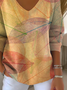 Damen Ahornblatt Langarm T-Shirts T-Shirt V-Ausschnitt Print Lässig Frühling/Herbst Oberteile