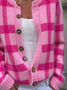 Damen Kariert Lässig Frühling/Herbst Print Strickjacke