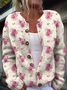 Damen Geblümt Lässig Frühling/Herbst Print Strickjacke
