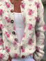 Damen Geblümt Lässig Frühling/Herbst Print Strickjacke