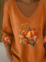 Damen Geblümt Langarm T-Shirts T-Shirt V-Ausschnitt Print Lässig Frühling/Herbst Oberteile