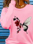 Damen Geblümt Langarm T-Shirts T-Shirt Rundhals Print Lässig Frühling/Herbst T-Shirt mit Grafik Oberteile