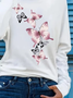 Damen Schmetterling Langarm T-Shirts T-Shirt Rundhals Print Lässig Frühling/Herbst T-Shirt mit Grafik Oberteile
