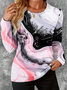 Damen Abstrakt Langarm T-Shirts T-Shirt Rundhals Print Lässig Frühling/Herbst T-Shirt mit Grafik Oberteile