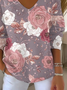 Damen Geblümt Langarm T-Shirts T-Shirt V-Ausschnitt Print Lässig Frühling/Herbst Oberteile
