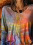 Damen Abstrakt Langarm T-Shirts T-Shirt Rundhals Print Lässig Frühling/Herbst T-Shirt mit Grafik Oberteile