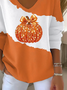 Damen Halloween (Kürbis) Langarm T-Shirts T-Shirt V-Ausschnitt Print Lässig Frühling/Herbst Oberteile