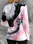 Damen Abstrakt Langarm T-Shirts T-Shirt Rundhals Print Lässig Frühling/Herbst T-Shirt mit Grafik Oberteile