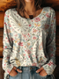 Damen Geblümt Langarm T-Shirts T-Shirt Rundhals Print Lässig Frühling/Herbst T-Shirt mit Grafik Oberteile
