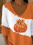 Damen Halloween (Kürbis) Langarm T-Shirts T-Shirt V-Ausschnitt Print Lässig Frühling/Herbst Oberteile