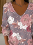 Damen Geblümt Langarm T-Shirts T-Shirt V-Ausschnitt Print Lässig Frühling/Herbst Oberteile