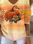 Damen Ahornblatt Langarm T-Shirts T-Shirt V-Ausschnitt Print Lässig Frühling/Herbst Oberteile