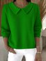 Damen Unifarben Frühling/Herbst Lässig Langarm Schalkragen Baumwolle Pullover