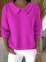 Damen Unifarben Frühling/Herbst Lässig Langarm Schalkragen Baumwolle Pullover