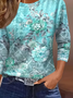 Damen Geblümt Dreiviertelärmel T-Shirts T-Shirt Rundhals Lässig Frühling/Herbst T-Shirt mit Grafik Oberteile