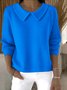 Damen Unifarben Frühling/Herbst Lässig Langarm Schalkragen Baumwolle Pullover