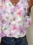 Damen Geblümt Langarm T-Shirts T-Shirt V-Ausschnitt Print Lässig Frühling/Herbst T-Shirt mit Grafik Oberteile