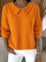 Damen Unifarben Frühling/Herbst Lässig Langarm Schalkragen Baumwolle Pullover