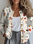 Damen Ahornblatt Knöpfe Langarm Rundhals Retro Frühling/Herbst Strickjacke Oberbekleidung