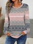 Damen Ethnisch Langarm T-Shirts T-Shirt Rundhals Print Lässig Frühling/Herbst T-Shirt mit Grafik Oberteile