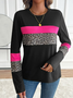 Damen Leopard Langarm T-Shirts T-Shirt Rundhals Print Lässig Frühling/Herbst T-Shirt mit Grafik Oberteile